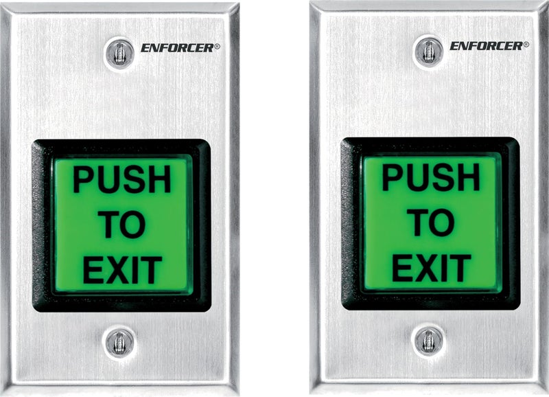 Seco-Larm SD-7202GC-PEQ ENFORCER LED Illuminated RTE Single-gang Wall Plate with Large Green Button, Large Illuminated Push Button with Caption "PUSH TO EXIT", Pack of 2